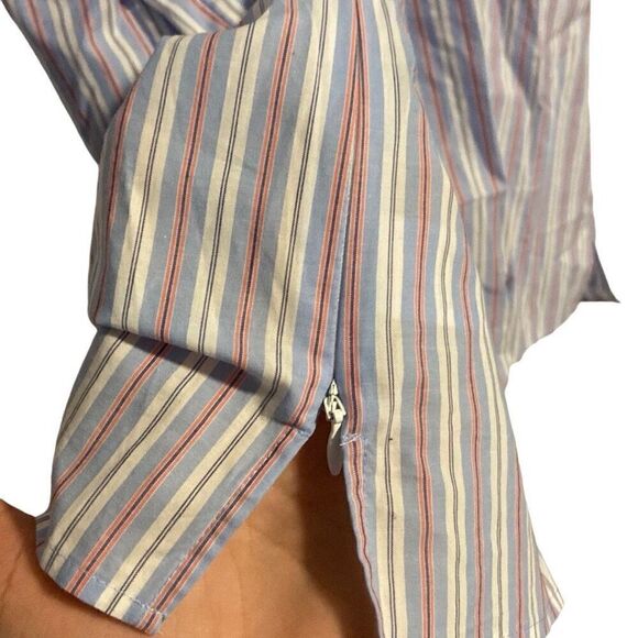 NWT Talbots Striped Split Neck Poplin Tie Sleeve Cotton Blouse Top Size 1XP - Picture 4 of 8